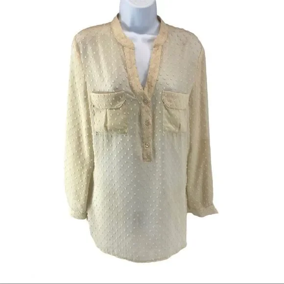 Stitch Fix Ellison Swiss Dot top ivory blouse -M - Picture 4 of 17